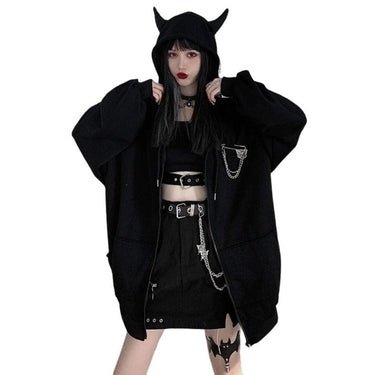 Devil Horn Zip Up Hooded Jacket: Gothic Rock Fashion from NSE Imports #1.